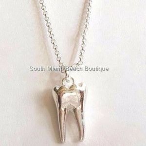 Silver 3D Tooth Necklace Dentist Dental Hygienist Silver Plated Graduation Gift